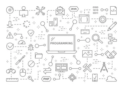 Programming icons set. Illustrazione stock