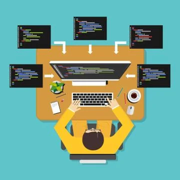 Programming illustration.Flat design illustration concepts for analysis, work Stock Illustration