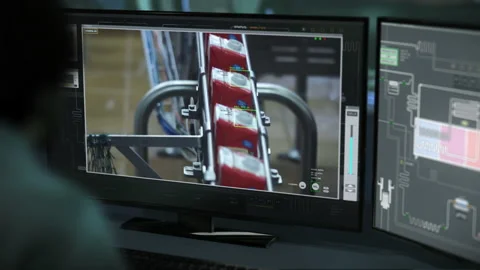 Programming Industrial Machinery To Automate Production Process At Factory Stock Footage 194482504