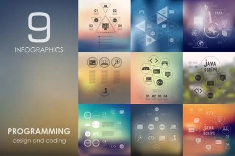 Programming infographic with unfocused background Illustrazione stock