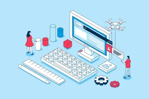 Programming Isometric Concept Stock Illustration