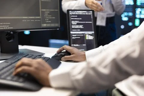 Programming, keyboard and workstation in closeup 写真素材