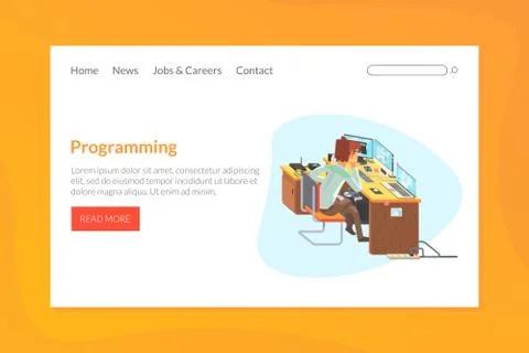 Programming Landing Page Template, Online Web Page, Mobile App Vector Illustrazione stock