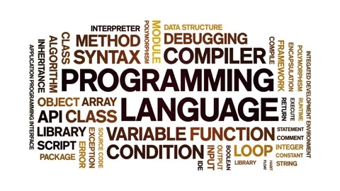 Programming Language animated word cloud,animation typography seamless loop. Stock Footage 327615990