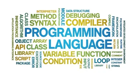Programming Language animated word cloud,animation typography seamless loop. Stock Footage 327616032
