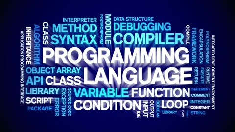 Programming Language animated word cloud,animation typography seamless loop. Stock Footage 327628807