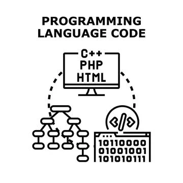 Programming language code development and software engineering concept Stockillustratie