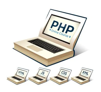 Programming language concept - PHP, CSS, XML, HTML, Javascript learning Stock Illustration