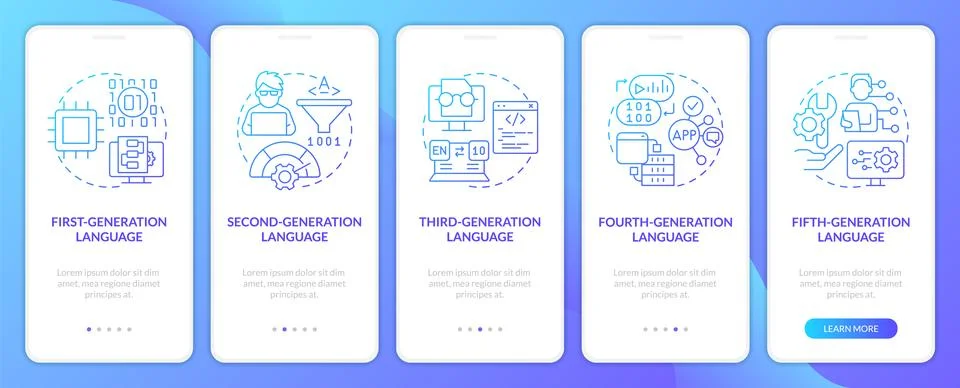Programming language development blue gradient onboarding mobile app screen 스톡 일러스트