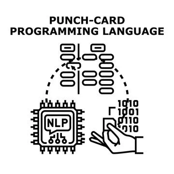 Programming language development using punch cards concept Ilustración de archivo