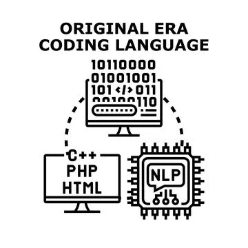Programming language evolution modern and original era coding Stock Illustration