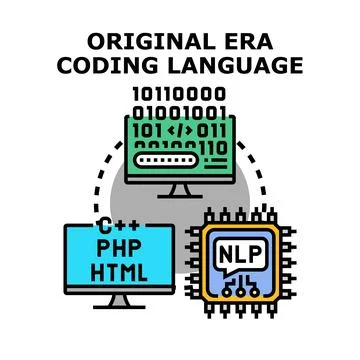 Programming language evolution modern and original era coding Ilustración de archivo