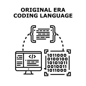 Programming language evolution translating code into binary Stock Illustration