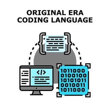 Programming language evolution translating code into binary Stock Illustration