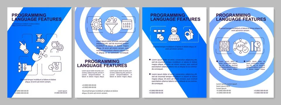 Programming language features blue brochure template イラスト素材