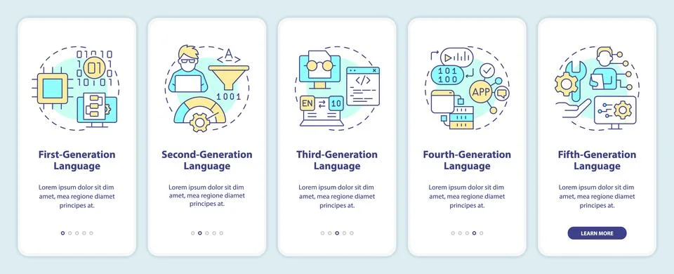 Programming language generations onboarding mobile app screen 스톡 일러스트