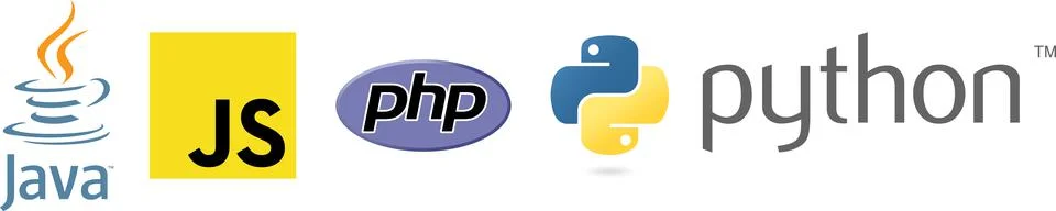 Programming language logo set. Java, Javascript, PHP, Python icons Illustration