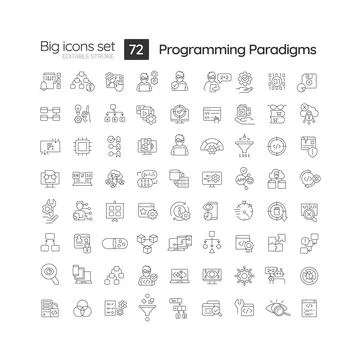 Programming language paradigms linear icons set Stock Illustration