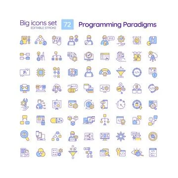 Programming language paradigms RGB color icons set Stock Illustration