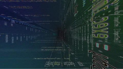 Programming language in perspective, mainframe 3d rendering of sourcecode scroll Stock Footage 307292284