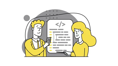 A programming language. Software developers. Workplace of the programmer. 2d Stock Footage 165857404