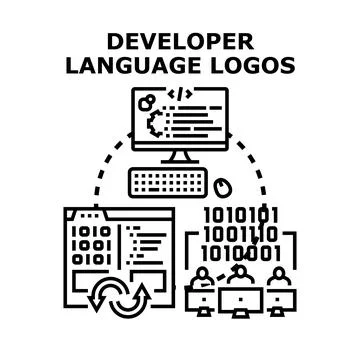 Programming language, software development, coding process, compiling code Stock-Illustration