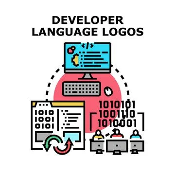 Programming language, software development, coding process, compiling code Illustration