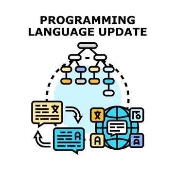 Programming language update and global software development Stockillustratie