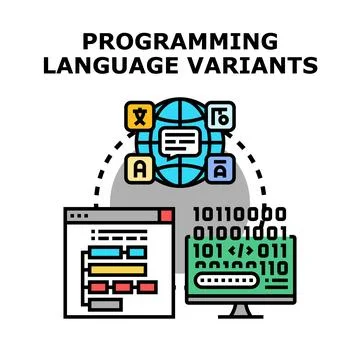Programming language variants and global software development concept Illustrazione stock