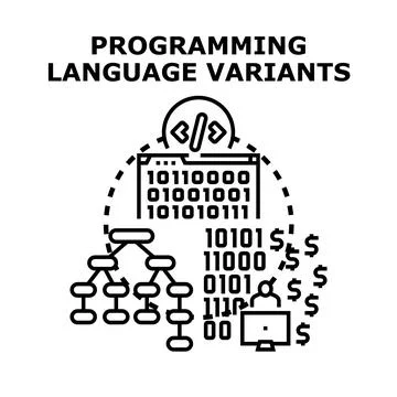 Programming language variants development earning money concept 库存插图