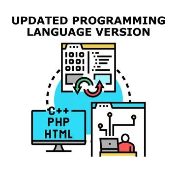 Programming language version updating software development Stock Illustration