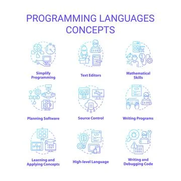 Programming languages blue gradient concept icons set 스톡 일러스트