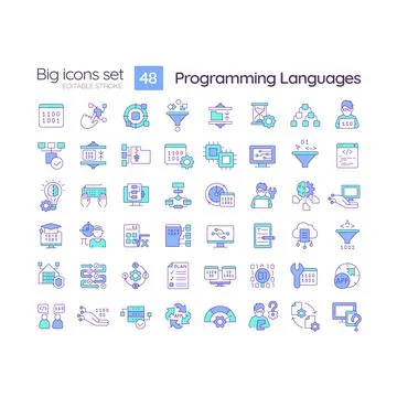 Programming languages blue RGB color icons set Stock Illustration