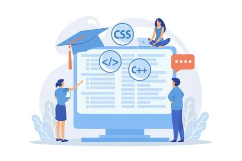 Programming languages learning. Software coding courses, website developmen.. Stock Illustration