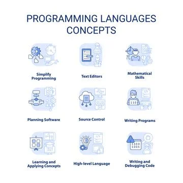 Programming languages light blue concept icons set 스톡 일러스트