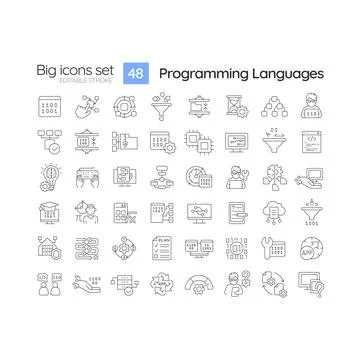 Programming languages linear icons set Stock Illustration