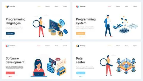 Programming languages, outsource system and software development, data center Stock Illustration