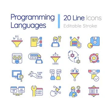 Programming languages RGB color icons set Stock Illustration