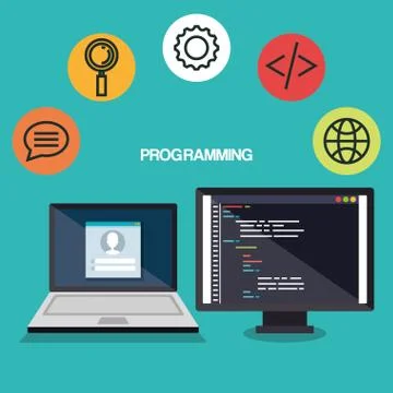 Programming languages set icons 스톡 일러스트