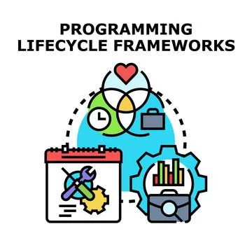 Programming lifecycle frameworks developing software applications Stock Illustration