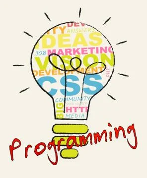 Programming Lightbulb Indicates Software Development 3d Illustration Stock Illustration