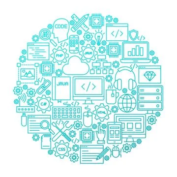 Programming Line Icon Circle Design Stock Illustration