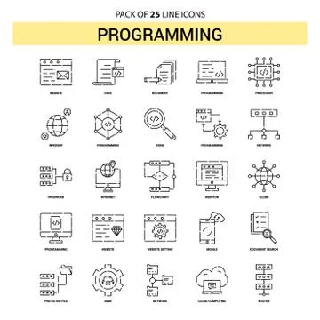 Programming Line Icon Set - 25 Dashed Outline Style Stock Illustration