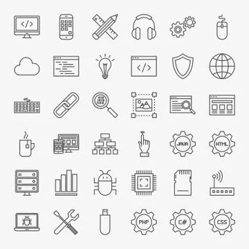 Programming Line Icons Set Stock Illustration