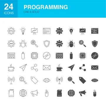 Programming Line Web Glyph Icons Stock Illustration