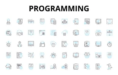 Programming linear icons set. Debugging, Syntax, Function, Algorithm, Compiler イラスト素材