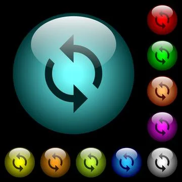 Programming loop icons in color illuminated glass buttons 스톡 일러스트