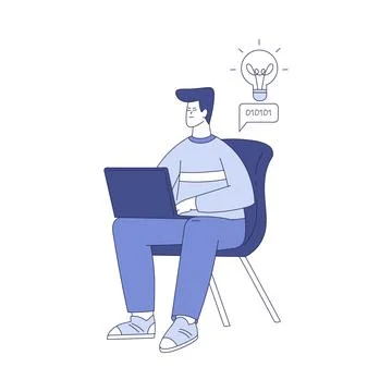 Programming with Man Character with Laptop Working on Web Application Stock Illustration