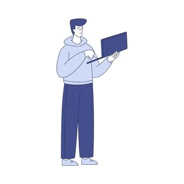 Programming with Man Character with Laptop Working on Web Application 스톡 일러스트