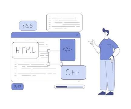 Programming with Man Character Working on Web Application Development Vector イラスト素材